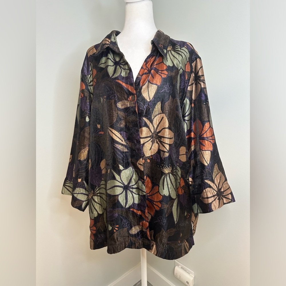 Scott Taylor Women’s Floral Button Down Rayon Poly  Shirt Blouse Size 3X